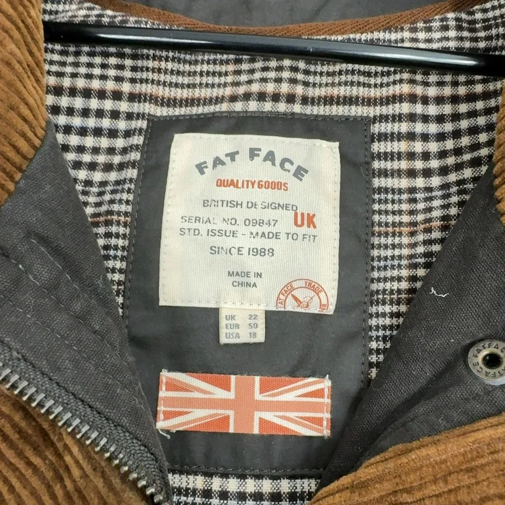 Fat Face‎ Jacket Womens 18 Brown Waxed Cotton Corduroy Collar Utility Field Barn